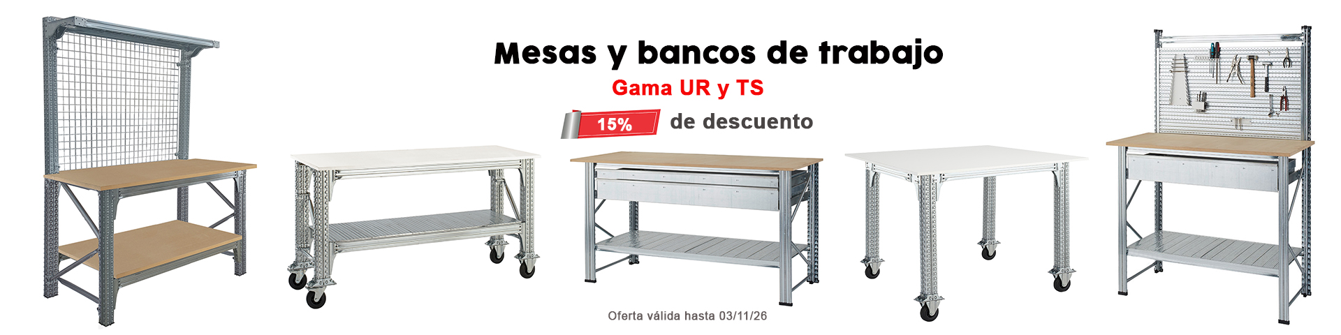 Promoci�n en mesas y bancos de trabajo.15% de descuento